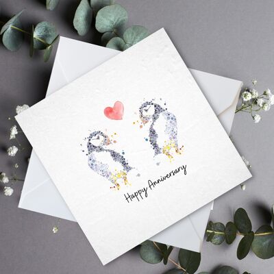 CARTA DI AMORE DEL PUFFIN DI ANNIVERSARIO FELICE