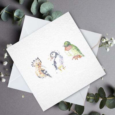 Three Bird Watercolour Card