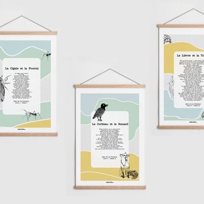 Plakat | Die Fabeln von La Fontaine | Poesie | Französisch lernen und Literatur | Wald | Kinderposter | Bildungsplakat | Poster für Erwachsene | Literarisches Plakat | Schlafzimmerdekoration | Haus Dekoration