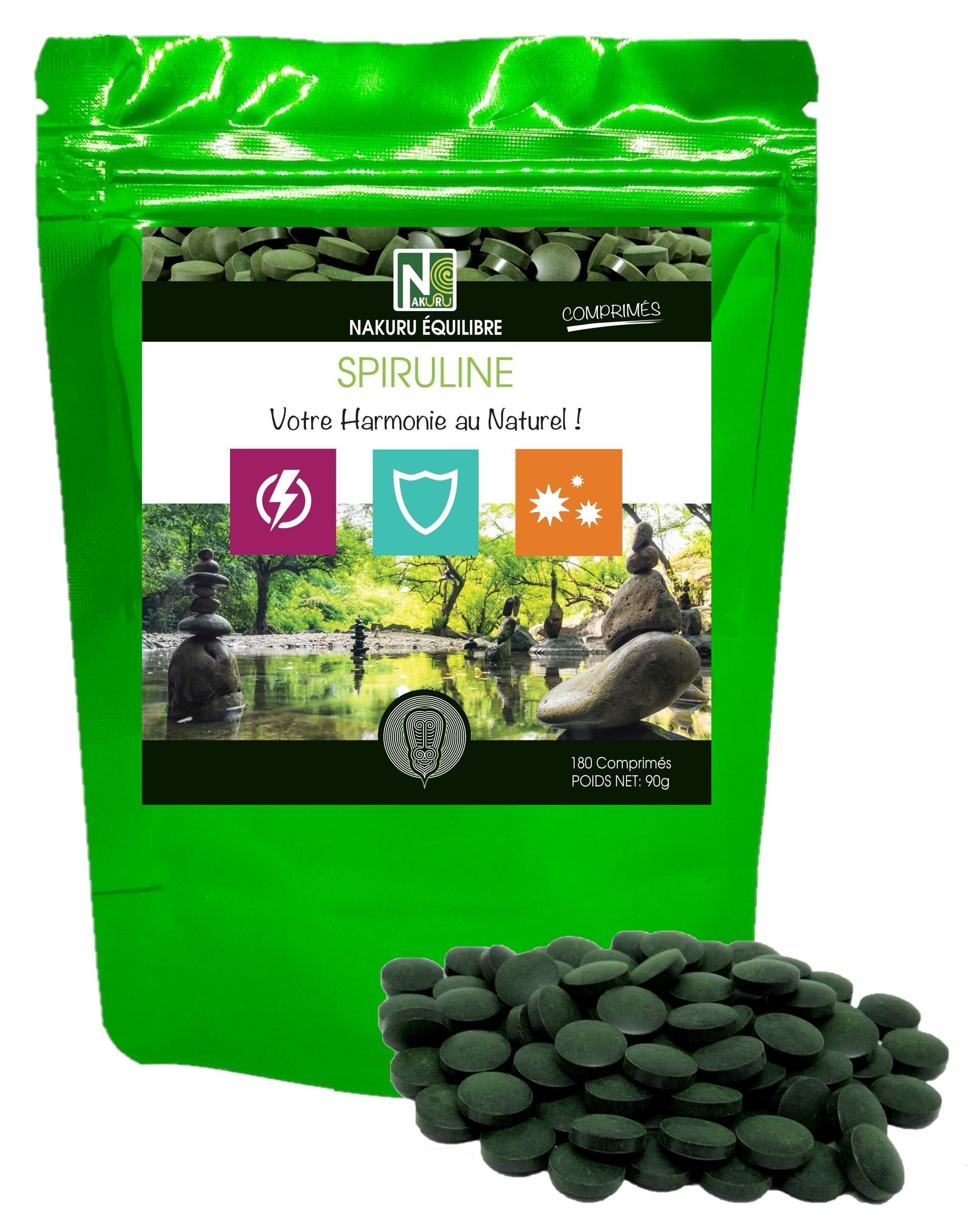Spirulina / 180 compresse da 500 mg / Nakuru Balance / Prodotto in Francia