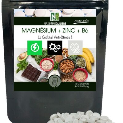 Magnesium + Zinc + Vitamin B6 / 90 Tablets of 500mg / NAKURU Balance / Made in France / "The Anti-Stress Cocktail!"