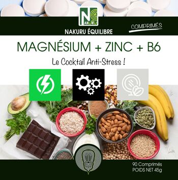 Magnésium + Zinc+ Vitamine B6 / 90 Comprimés de 500mg / NAKURU Équilibre / Fabriqué en France / "Le Cocktail Anti-Stress !" 3