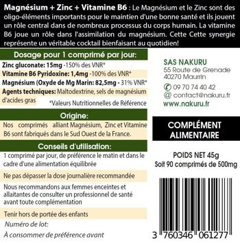 Magnésium + Zinc+ Vitamine B6 / 90 Comprimés de 500mg / NAKURU Équilibre / Fabriqué en France / "Le Cocktail Anti-Stress !" 4