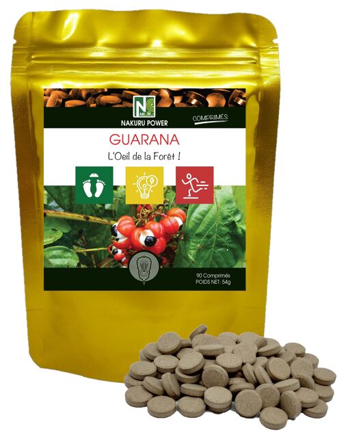 Guarana / 90 Comprimés de 600mg / NAKURU Power / Fabriqué en France / "L’œil de la Forêt!"