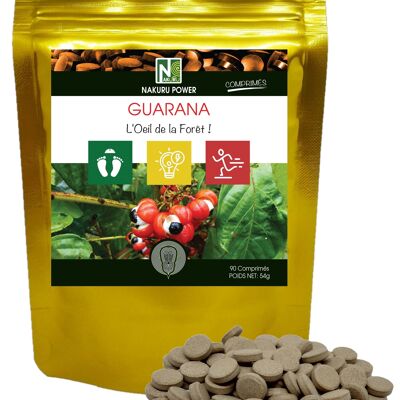 Guarana / 90 Tabletten mit 600 mg / NAKURU Power / Hergestellt in Frankreich / "Das Auge des Waldes!"