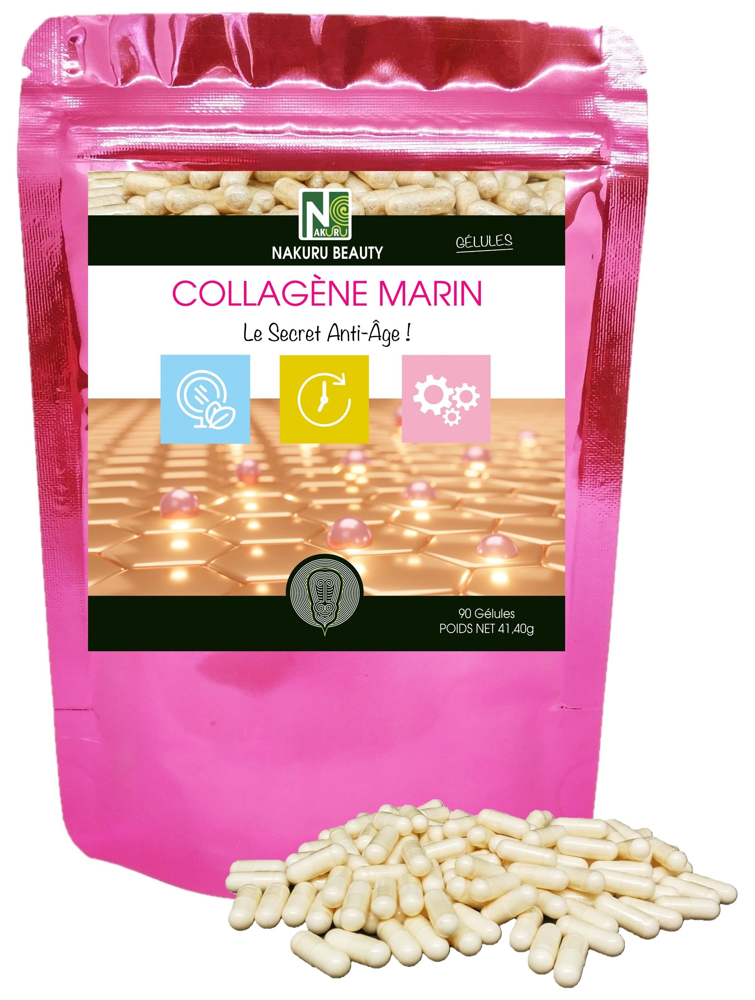 Collagene Marino / 90 Capsule da 460 mg / Nakuru Beauty / Prodotto in Francia / "Il segreto antietà!"