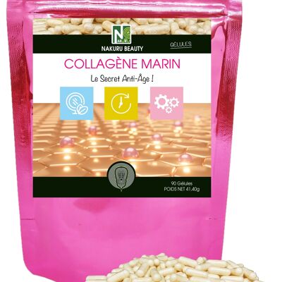 Colágeno Marino / 90 Cápsulas de 460 mg / Nakuru Beauty / Fabricado en Francia / "¡El secreto antienvejecimiento!"