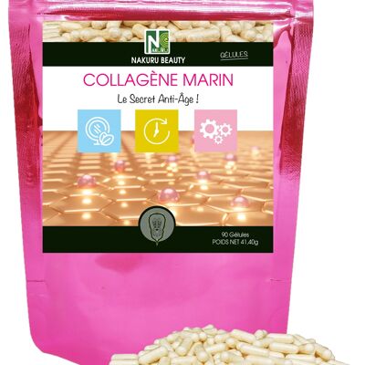 Colágeno Marino / 90 Cápsulas de 460 mg / Nakuru Beauty / Fabricado en Francia / "¡El secreto antienvejecimiento!"