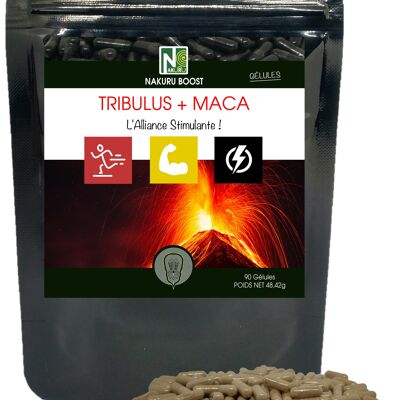Tribulus + Maca / 90 Kapseln mit 538 mg / NAKURU Boost / Hergestellt in Frankreich / "L'Alliance Stimulante!"