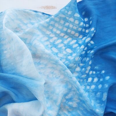 Hand-dyed silk scarf with natural indigo.