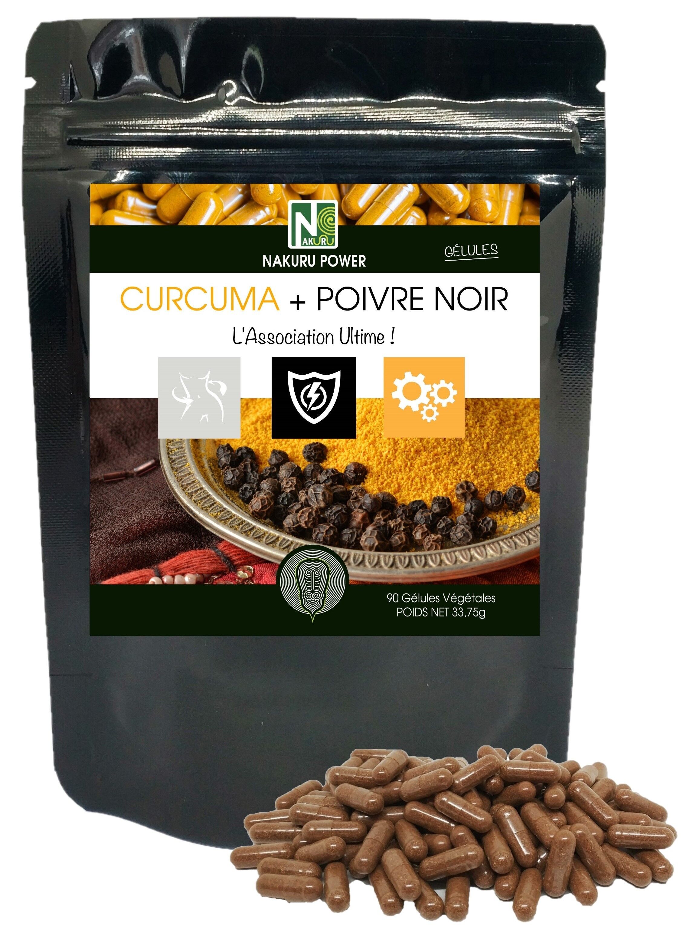 Curcuma + pepe nero / 90 capsule vegetali da 375 mg / NAKURU Power / Made in France / "The Ultimate Association!"