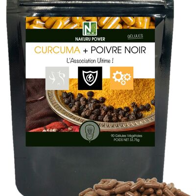 Curcuma + pepe nero / 90 capsule vegetali da 375 mg / NAKURU Power / Made in France / "The Ultimate Association!"
