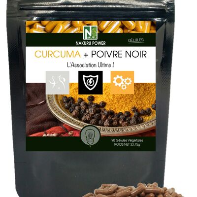 Curcuma + pepe nero / 90 capsule vegetali da 375 mg / NAKURU Power / Made in France / "The Ultimate Association!"