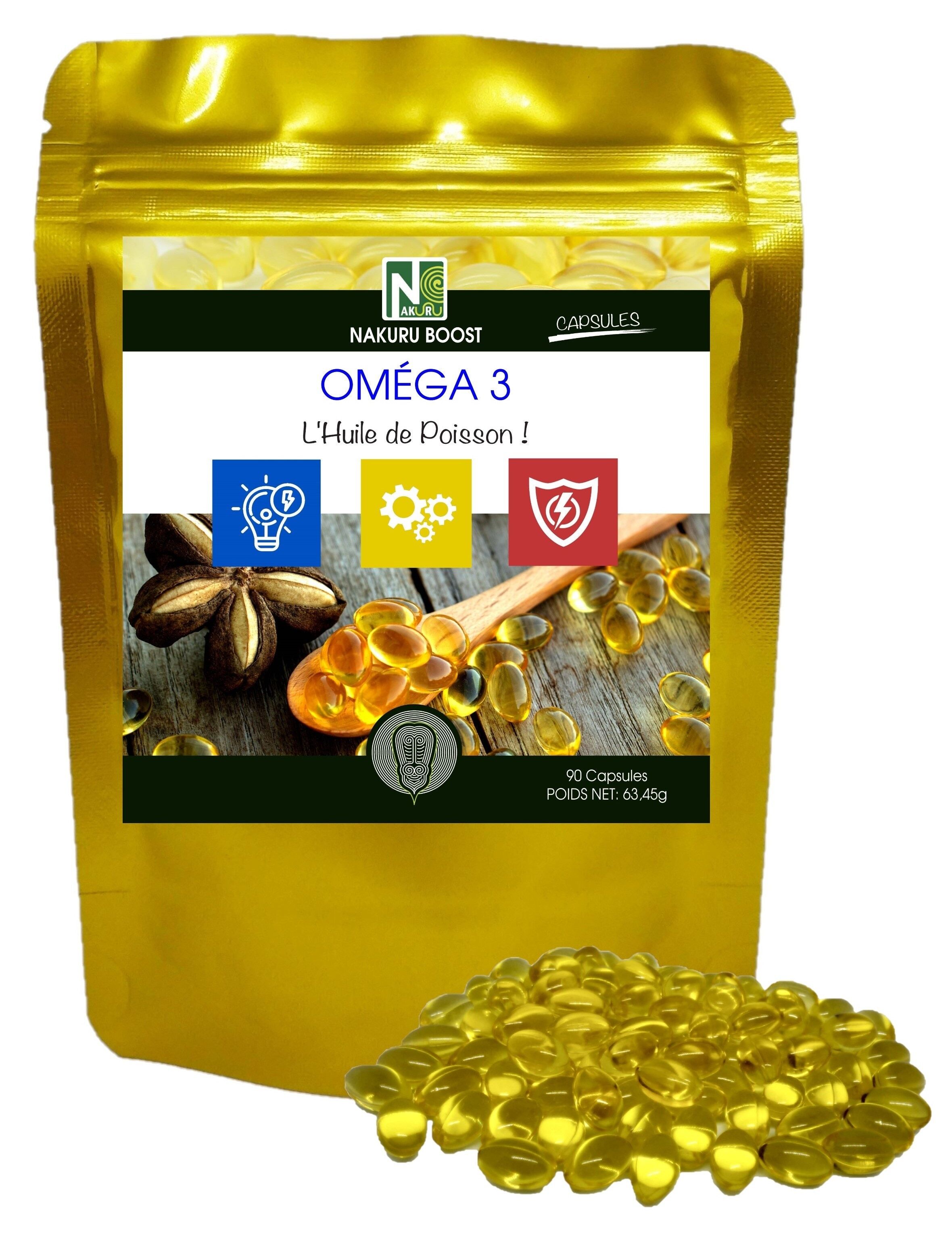 Omega 3 / 90 capsule da 705 mg / NAKURU Boost / Prodotto in Francia / Olio di pesce!