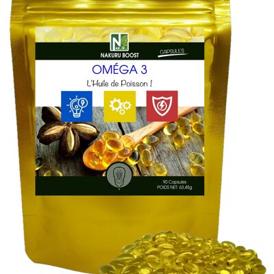 Omega 3 / 90 capsule da 705 mg / NAKURU Boost / Prodotto in Francia / Olio di pesce!