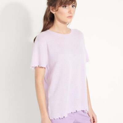 Camiseta AVA 6 de cashmere holgado cuello redondo manga corta con acabados cincelados lila