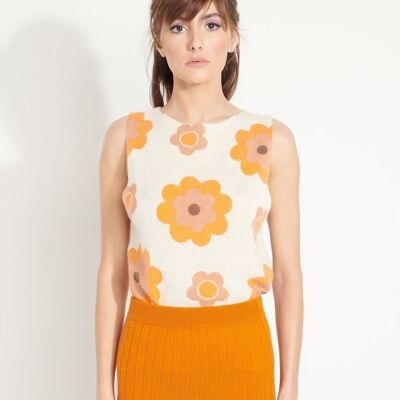 AVA 4 Sleeveless Off-Gauge Floral Cashmere Crop Top Multicolor