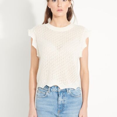 AVA 3 Off-white sleeveless loose cashmere fancy top