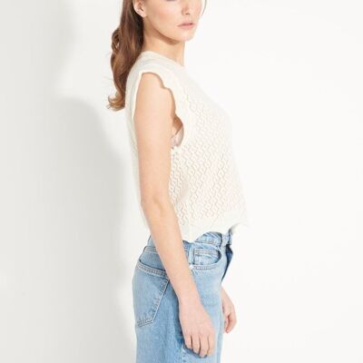 AVA 3 Off-white sleeveless loose cashmere fancy top