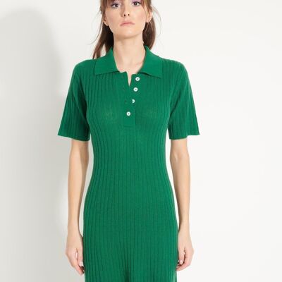 AVA 17 Vestido verde esmeralda cuello polo suelto cashmere