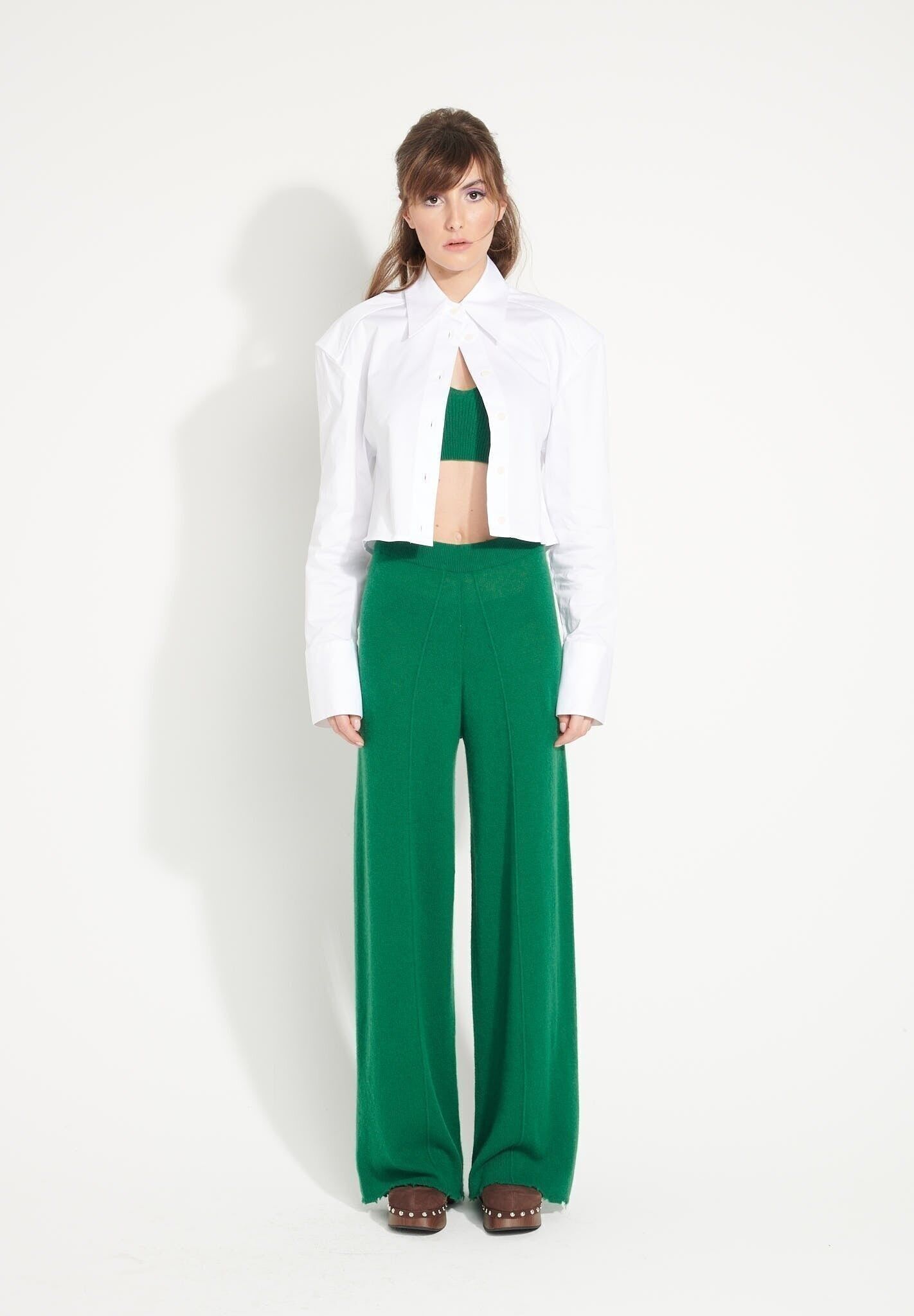 Buy wholesale AVA 15 Emerald green off gauge cashmere trousers