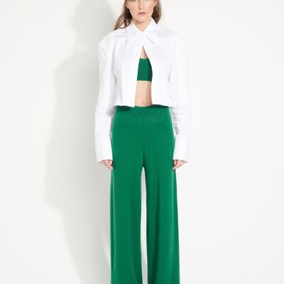 AVA 15 Pantalone in cashmere fuori calibro verde smeraldo con finiture cesellate
