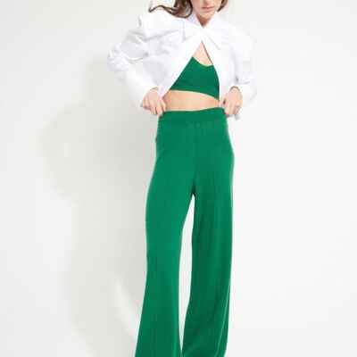 AVA 15 Pantalón de cashmere verde esmeralda con acabados cincelados
