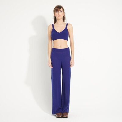 AVA 15 Pantalón ancho de cachemira con acabados cincelados azul noche