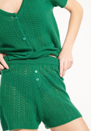 AVA 14 Mini short en cachemire à mailles pointelles vert émeraude 2