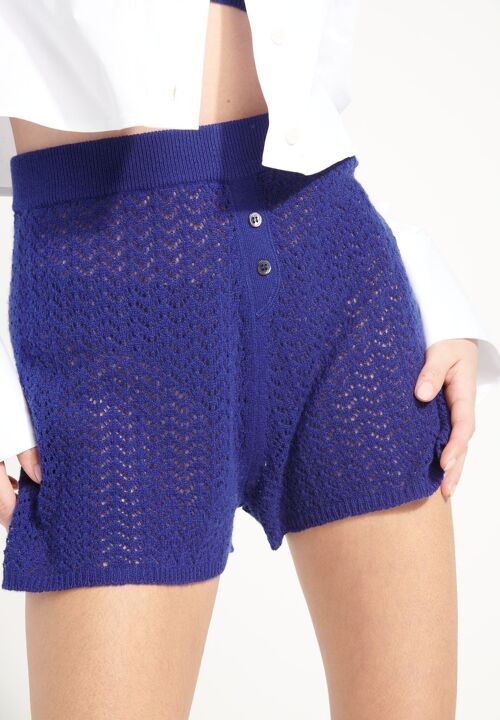 AVA 14 Mini short en cachemire à mailles pointelles bleu nuit