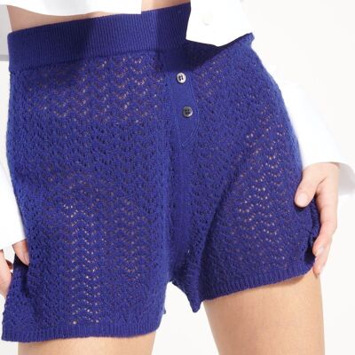 AVA 14 Midnight blue pointelle-knit cashmere mini shorts