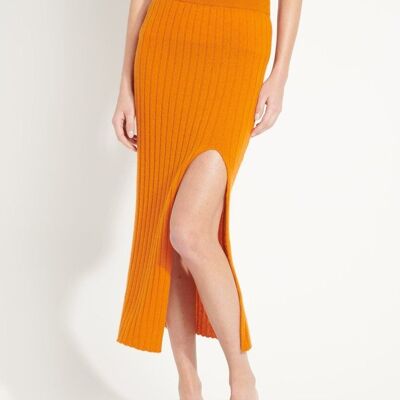 AVA 13 Off-Gauge Cashmere Long Skirt with Pumpkin Orange Slit