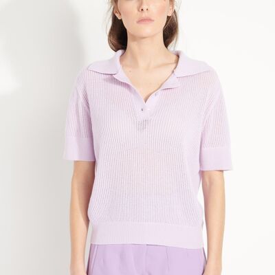 AVA 1 Short-sleeved pointelle-knit cashmere polo shirt lilac