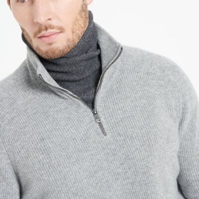 ZACH 2 Zip-up turtleneck sweater in light gray cashmere