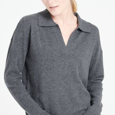 MIA 3 Polo de manga larga de cashmere gris antracita