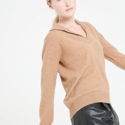 MIA 3 Polo manches longues en cachemire camel