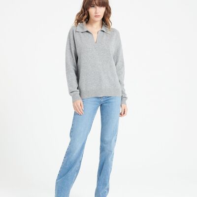 MIA 3 Long-sleeved polo shirt in light gray cashmere