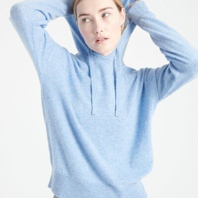 MIA 16 Sky blue cashmere hoodie with chiseled trims