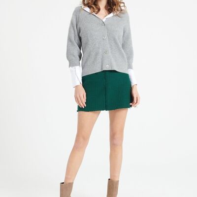 MIA 13 Cardigan scollo a V in cashmere maniche corte maglia a costine grigio chiaro