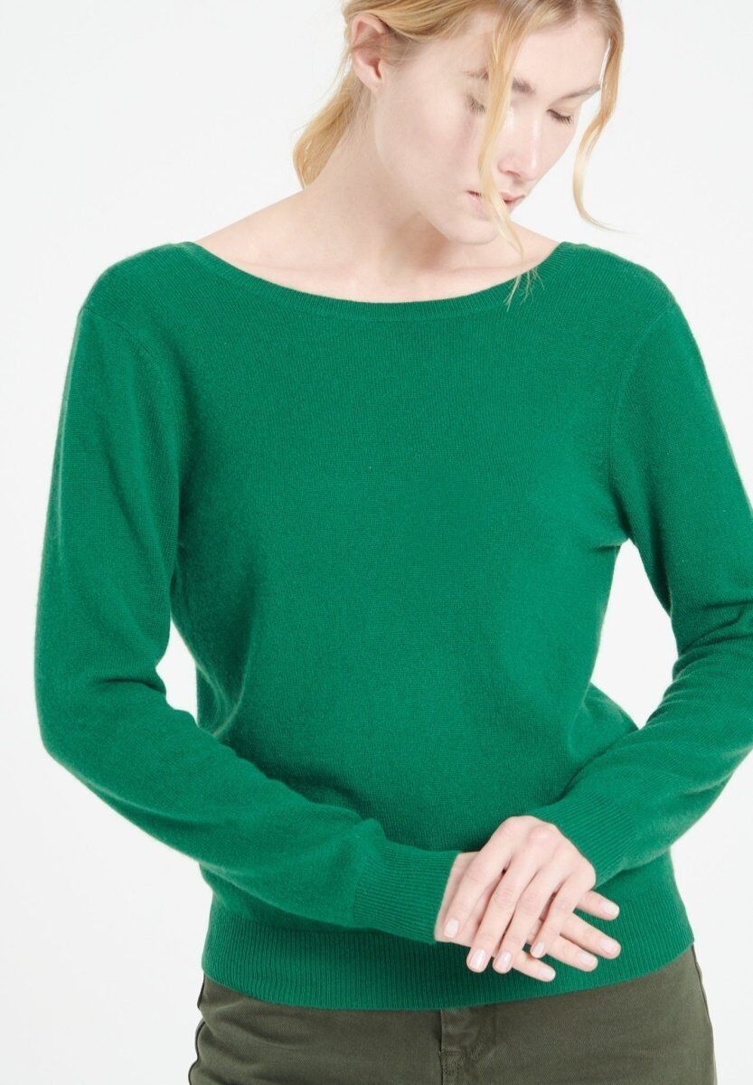 MIA 7 Pull décolleté en V dans le dos en cachemire vert émeraude