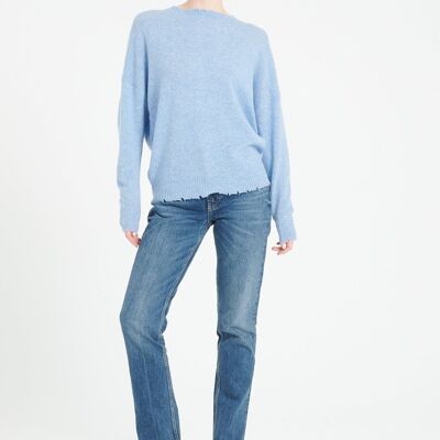 MIA 17 Round-neck cashmere sweater with sky blue chiseled finishes