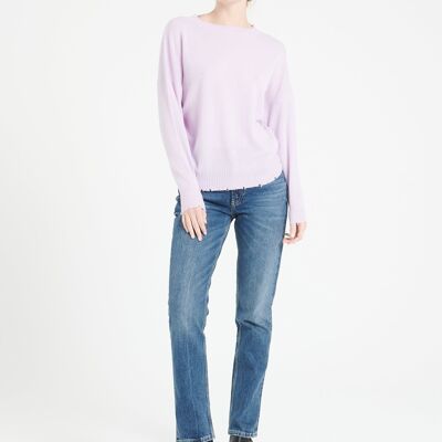 MIA 17 Pull col rond en cachemire avec finitions ciselées lilas