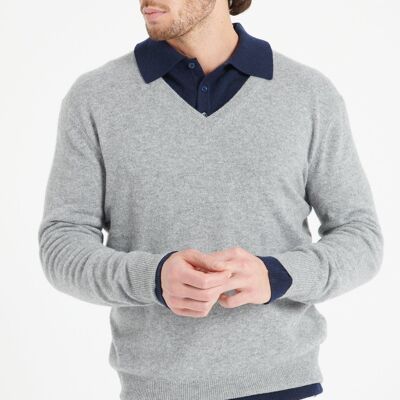 LUKE 1 Jersey cuello pico cashmere gris claro