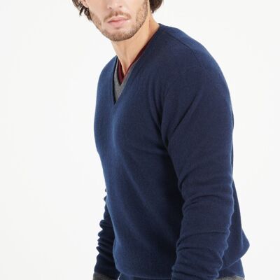 LUKE 1 V-neck sweater in navy blue cashmere