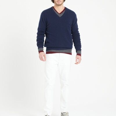 Maglia LUKE 1 con scollo a V in cashmere blu navy