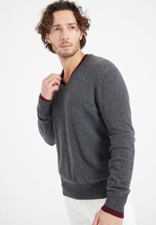 LUKE 1 Pull col V en cachemire gris anthracite