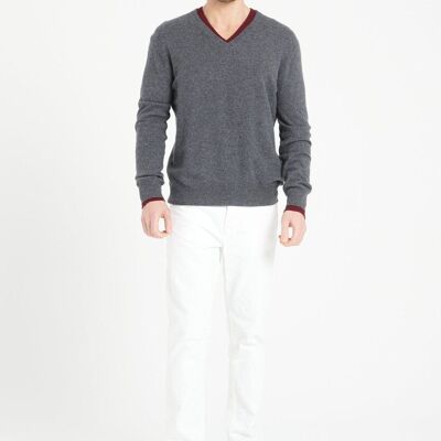 LUKE 1 Jersey gris antracita de cachemira con cuello de pico
