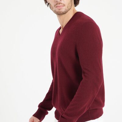 LUKE 1 Jersey cuello pico de cashmere rojo burdeos