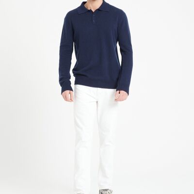 LUKE 5 Long-sleeved polo shirt in navy blue cashmere