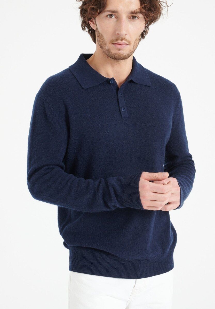 LUKE 5 Polo a maniche lunghe in cashmere blu navy